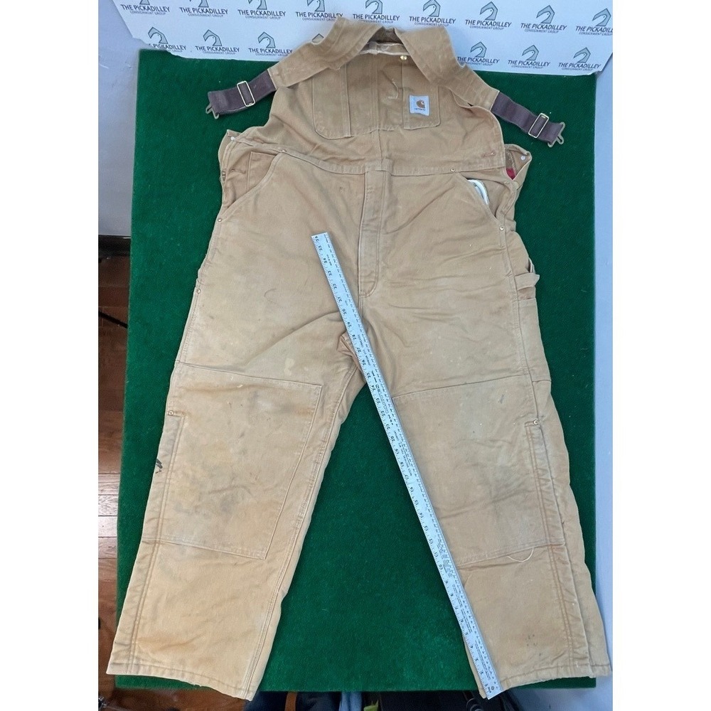 Carhartt Mens Tan Duck Quilt Lined Zip To Hip Bib Overalls R03 BRN USA Made